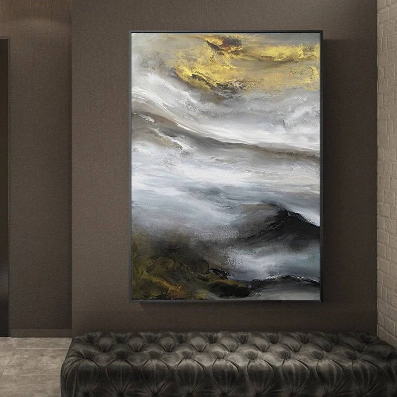 Ocean Handmade Grey Entryway Abstract Canvas Wall Art 0MBA3